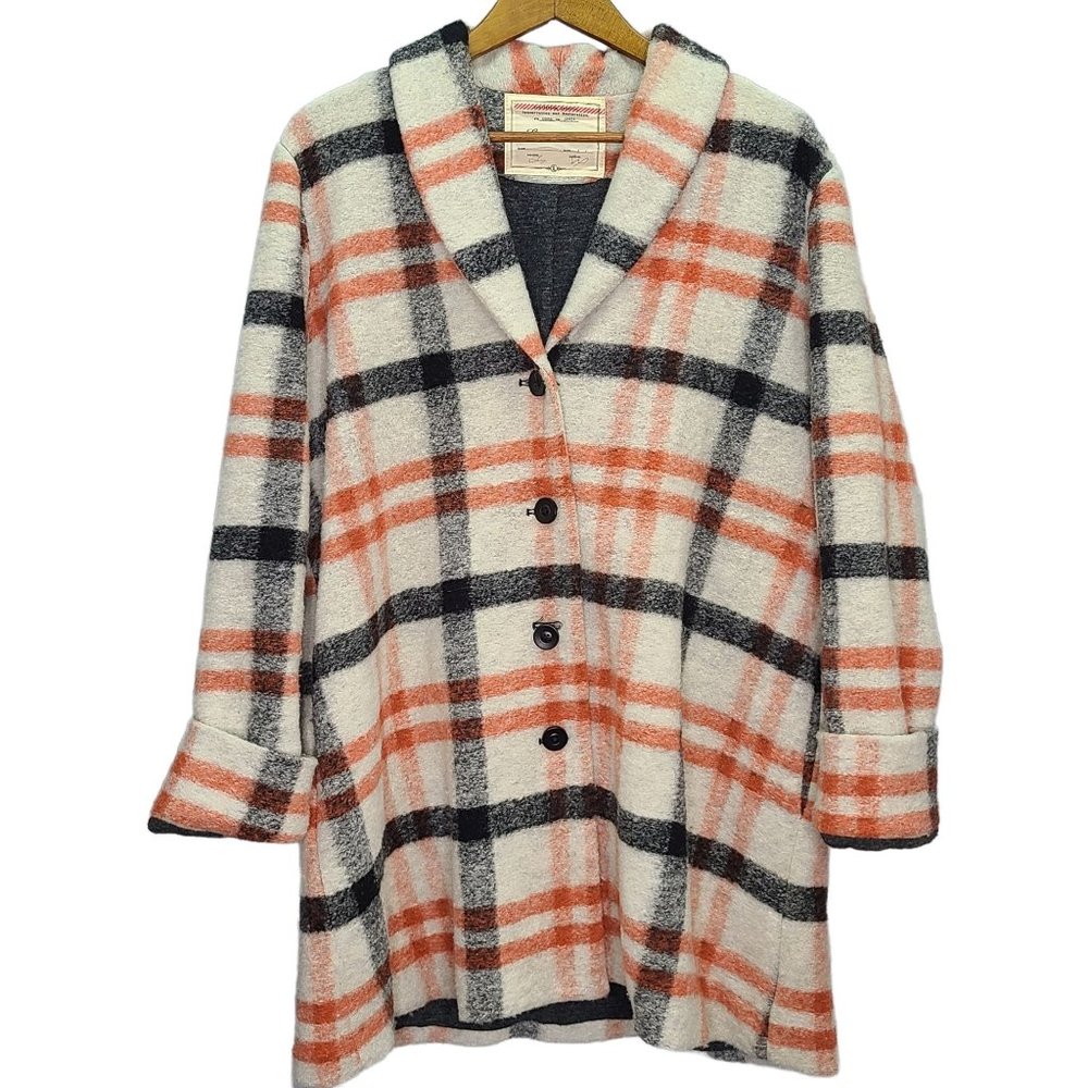 Cartonnier by Anthropologie Orange Plaid Hetty Coat Size XL